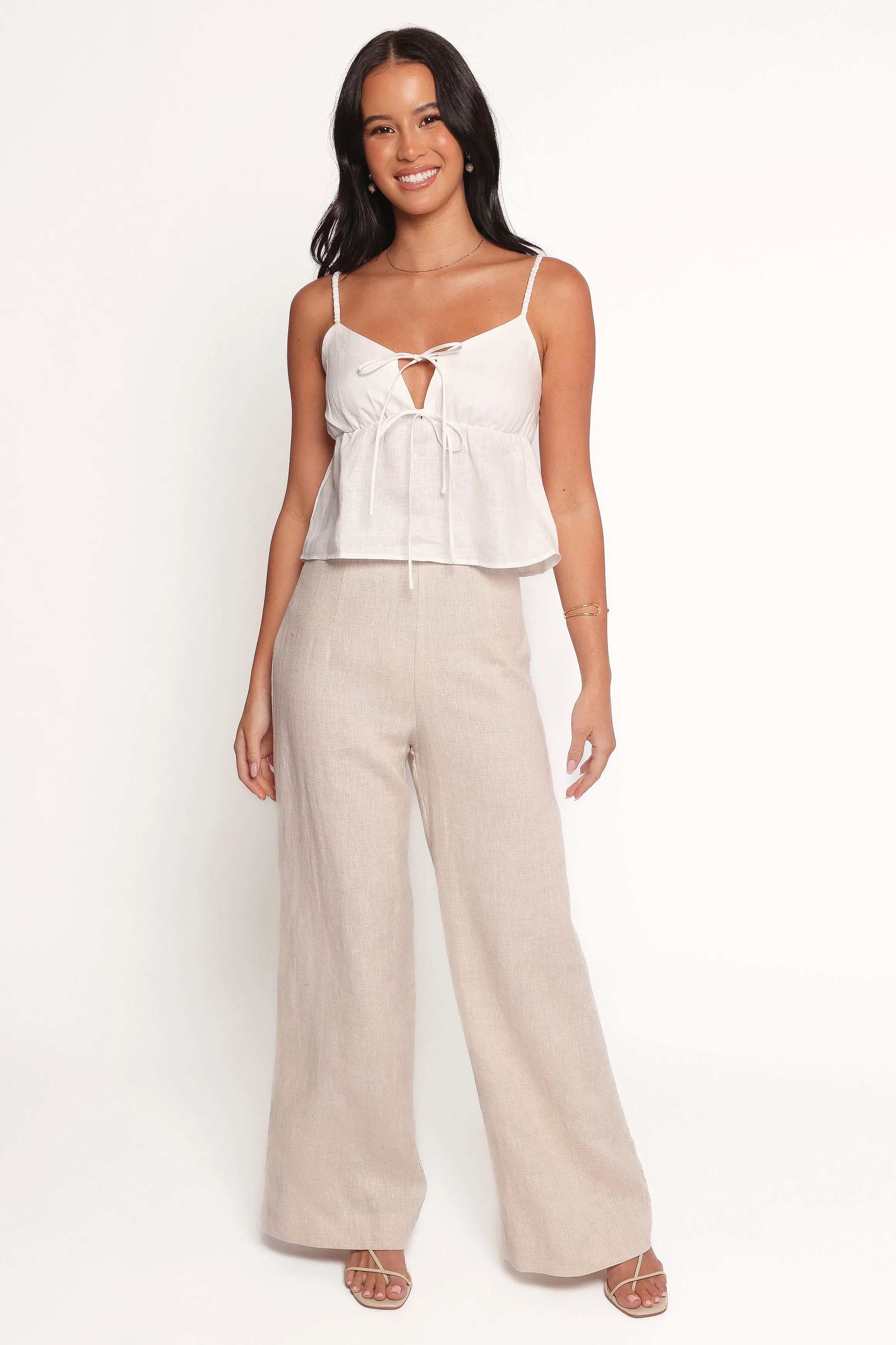 Rayma Tie Front Linen Top - White