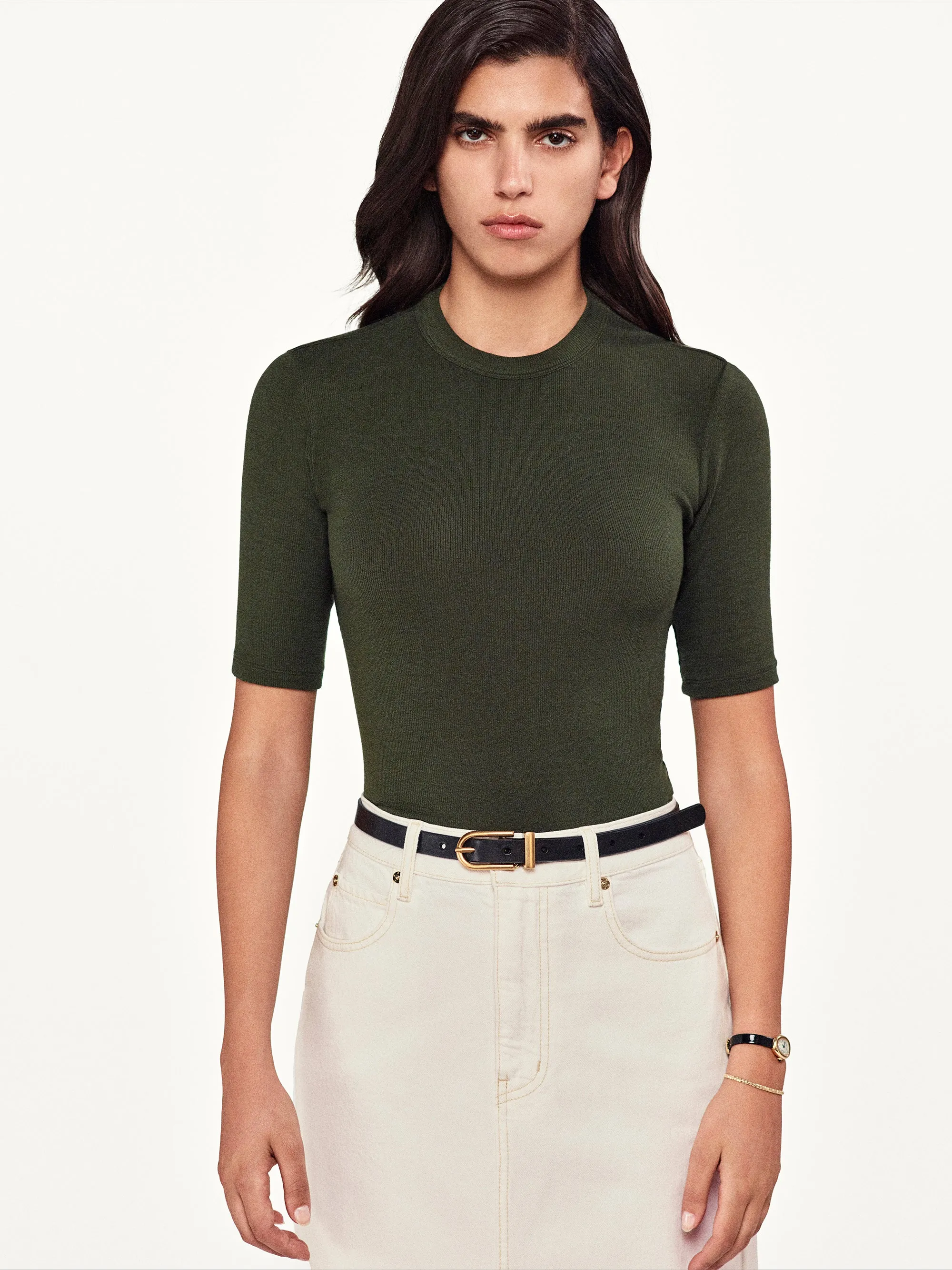Rib Crewneck Tee -- Rich Military Heather