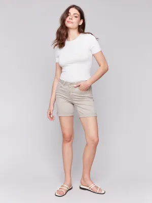 Rolled Cuff Twill Shorts - Greige