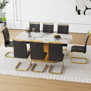 Streamdale 71" Pandora Glass Dining Set w/ 8 Black PU Chairs