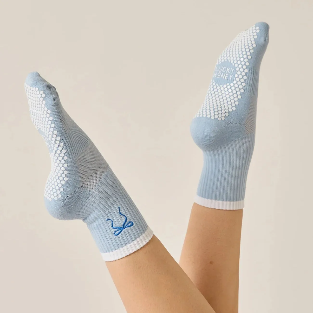 The Blue Bow Crew Grip Sock - (Barre/Pilates)