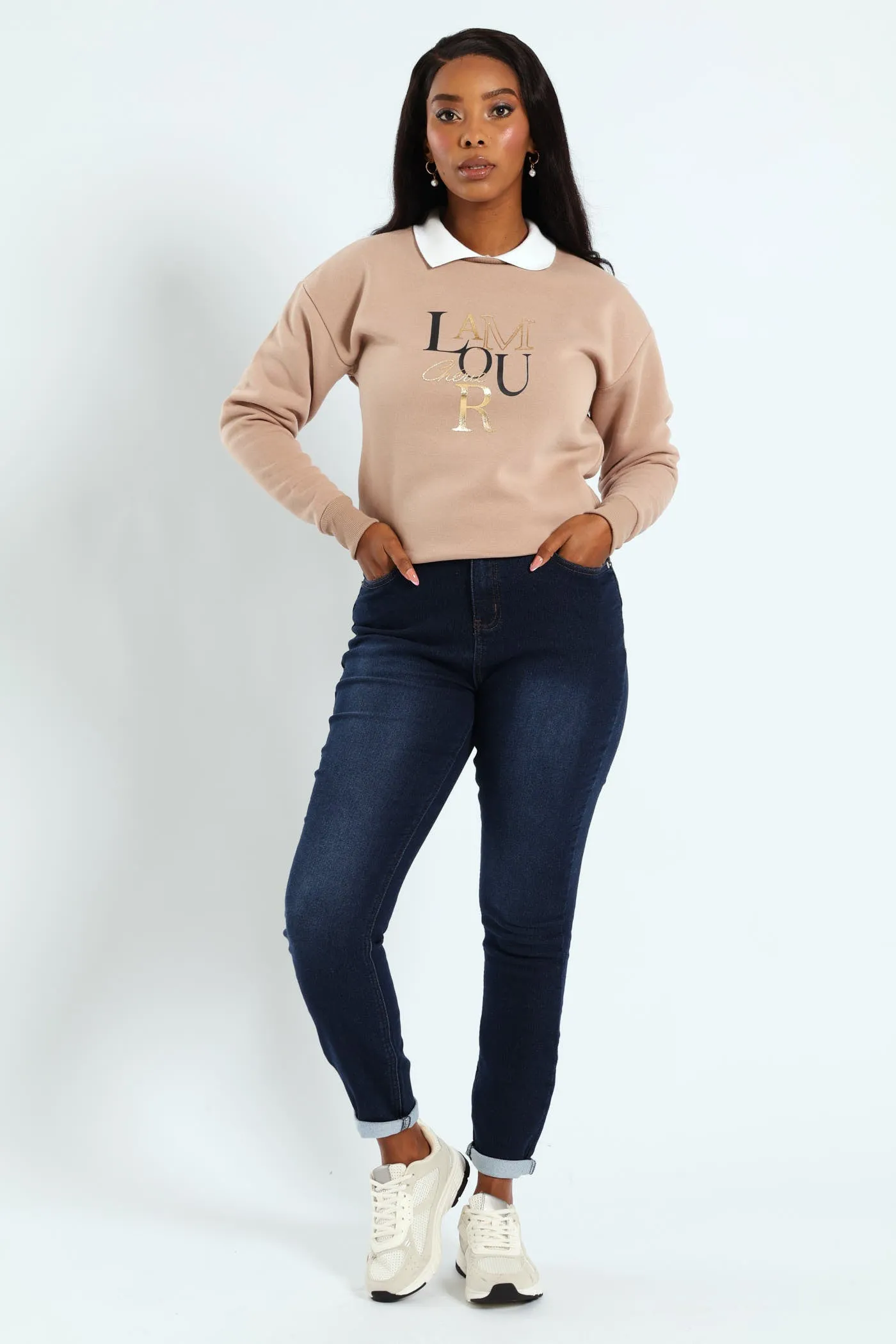 Twofer Active Top With Screen Print - Dark Beige