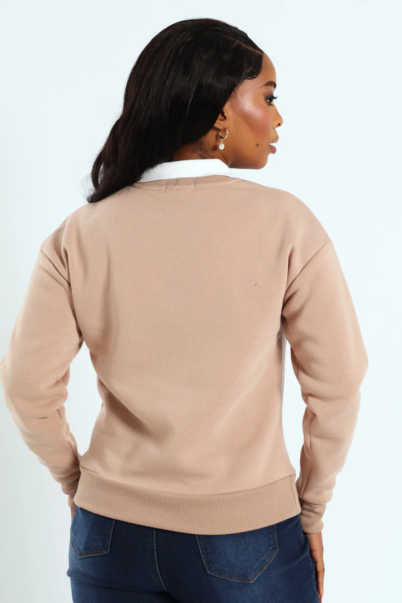 Twofer Active Top With Screen Print - Dark Beige