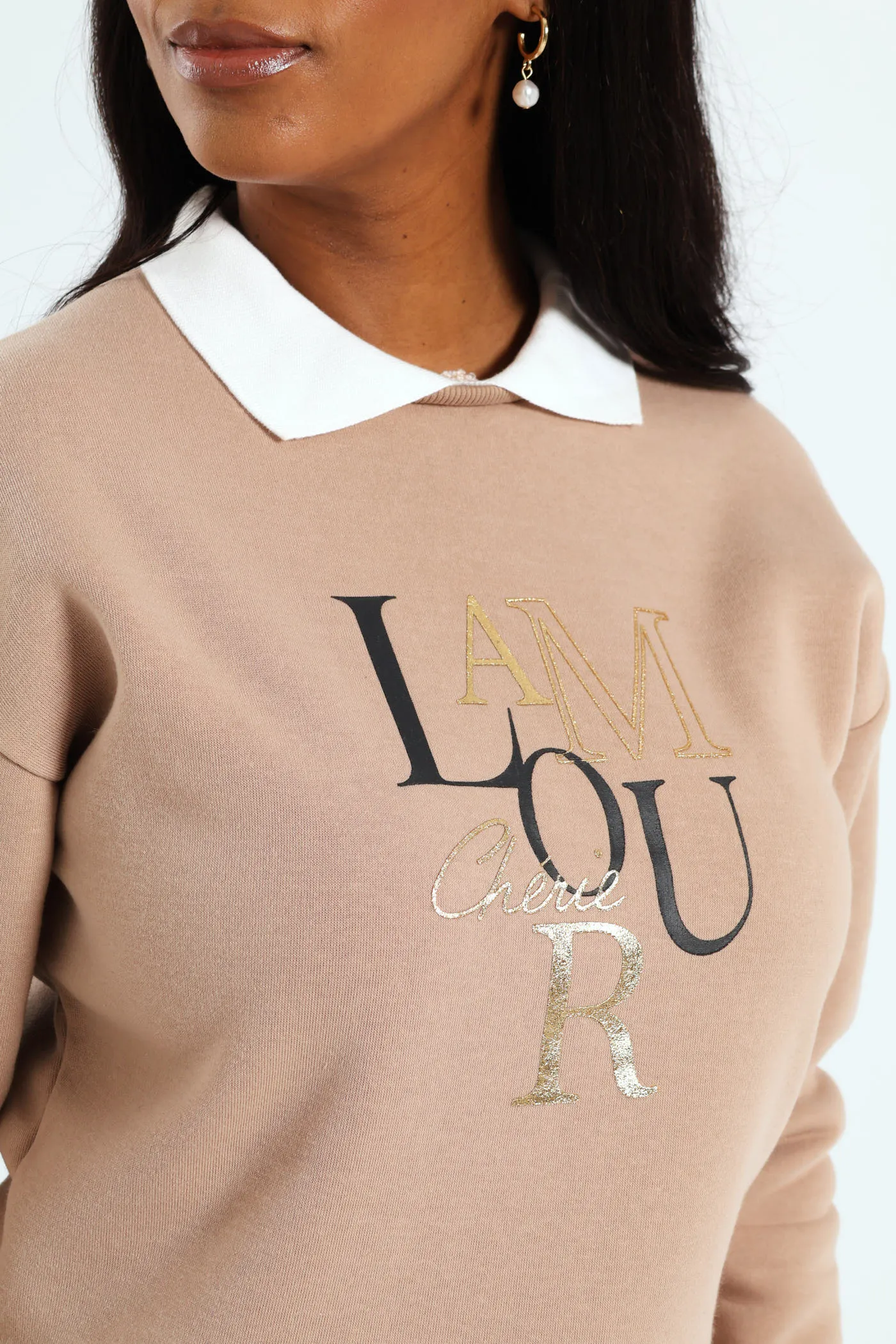 Twofer Active Top With Screen Print - Dark Beige