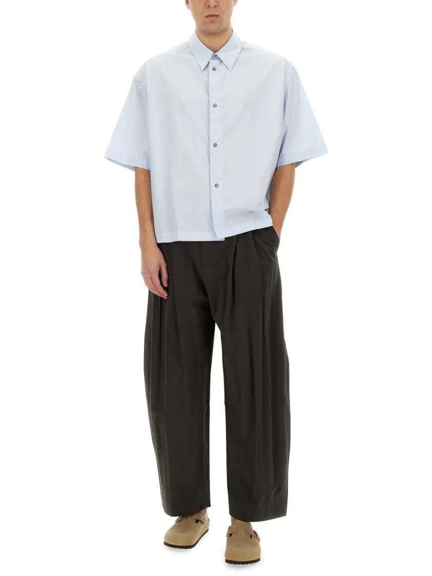 Wide-Leg Curved Pants With Pleated Front