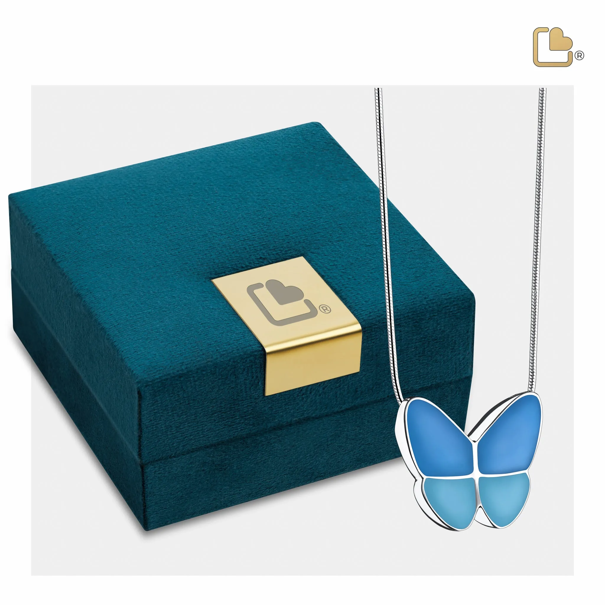 Wings of Hope Blue Butterfly Sterling Silver Cremation Pendant