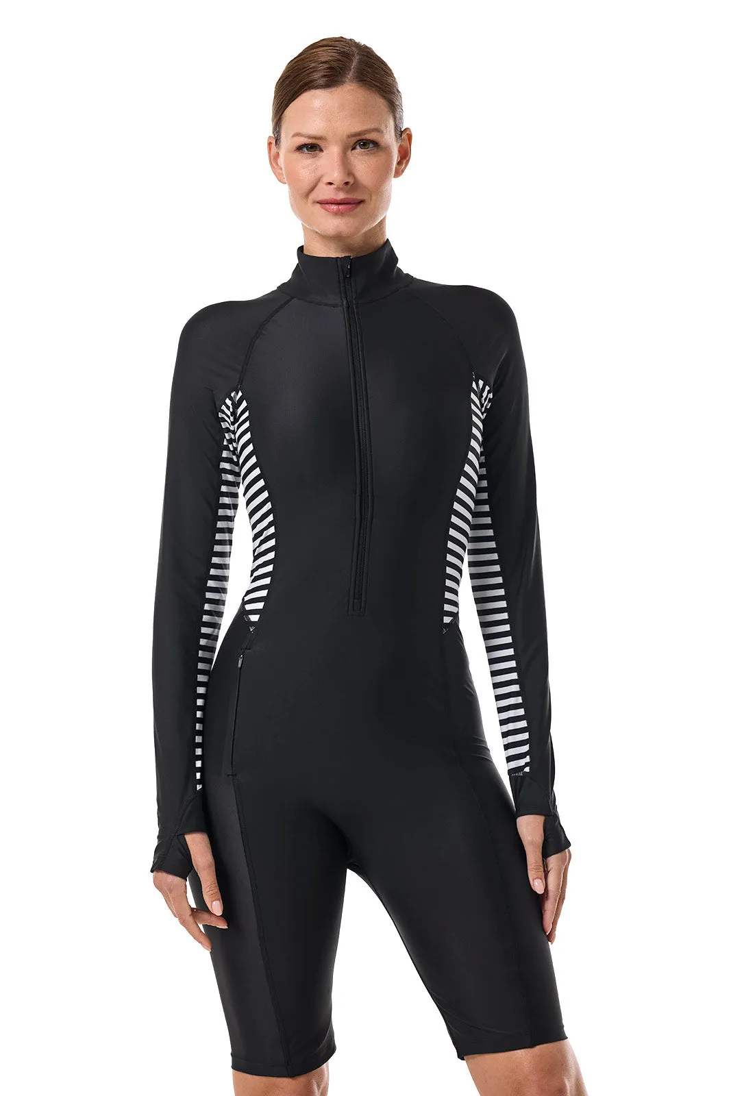 Women's Alana Knee Length Swimsuit | Black Colorblock