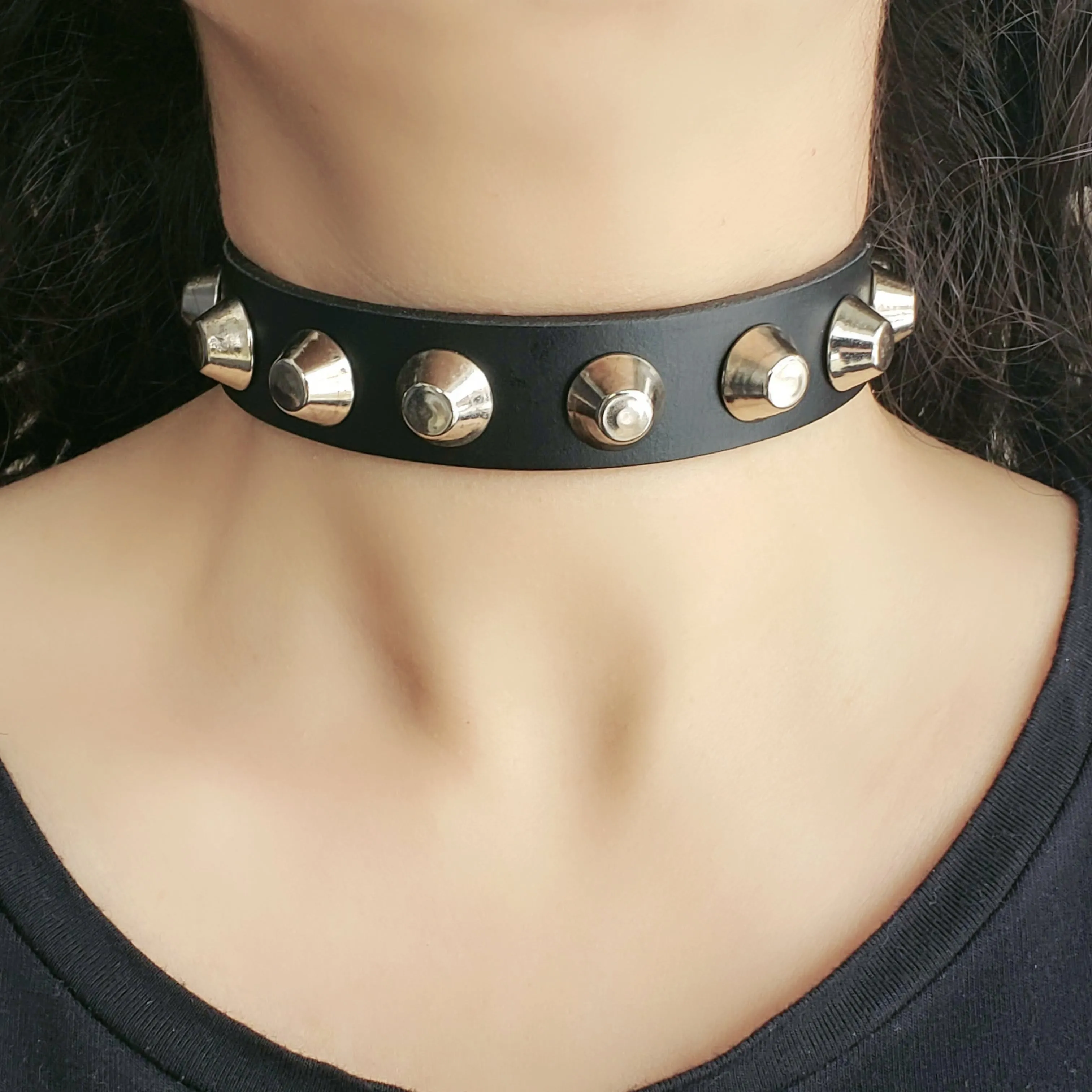 Women's Studded Leather Choker - Made in Canada