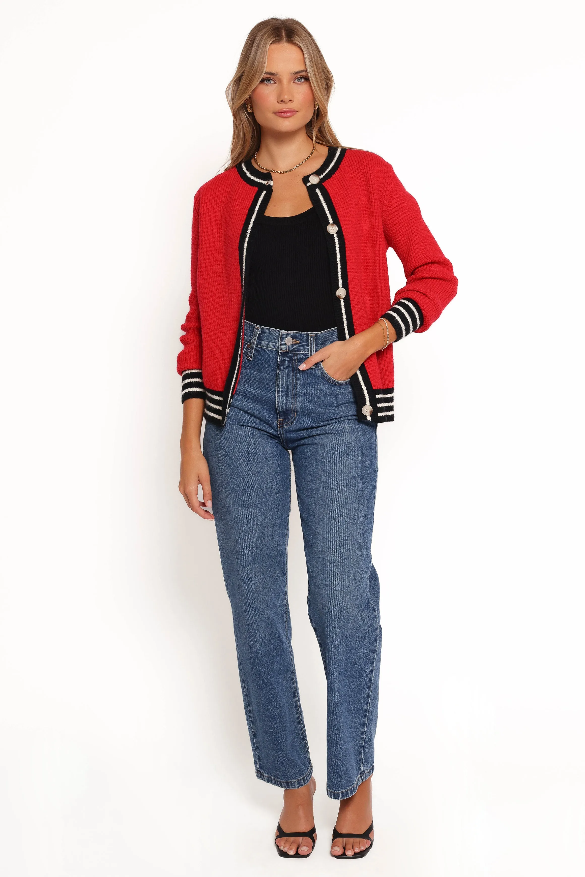 Yorkshire Contrast Hem Cardigan - Red