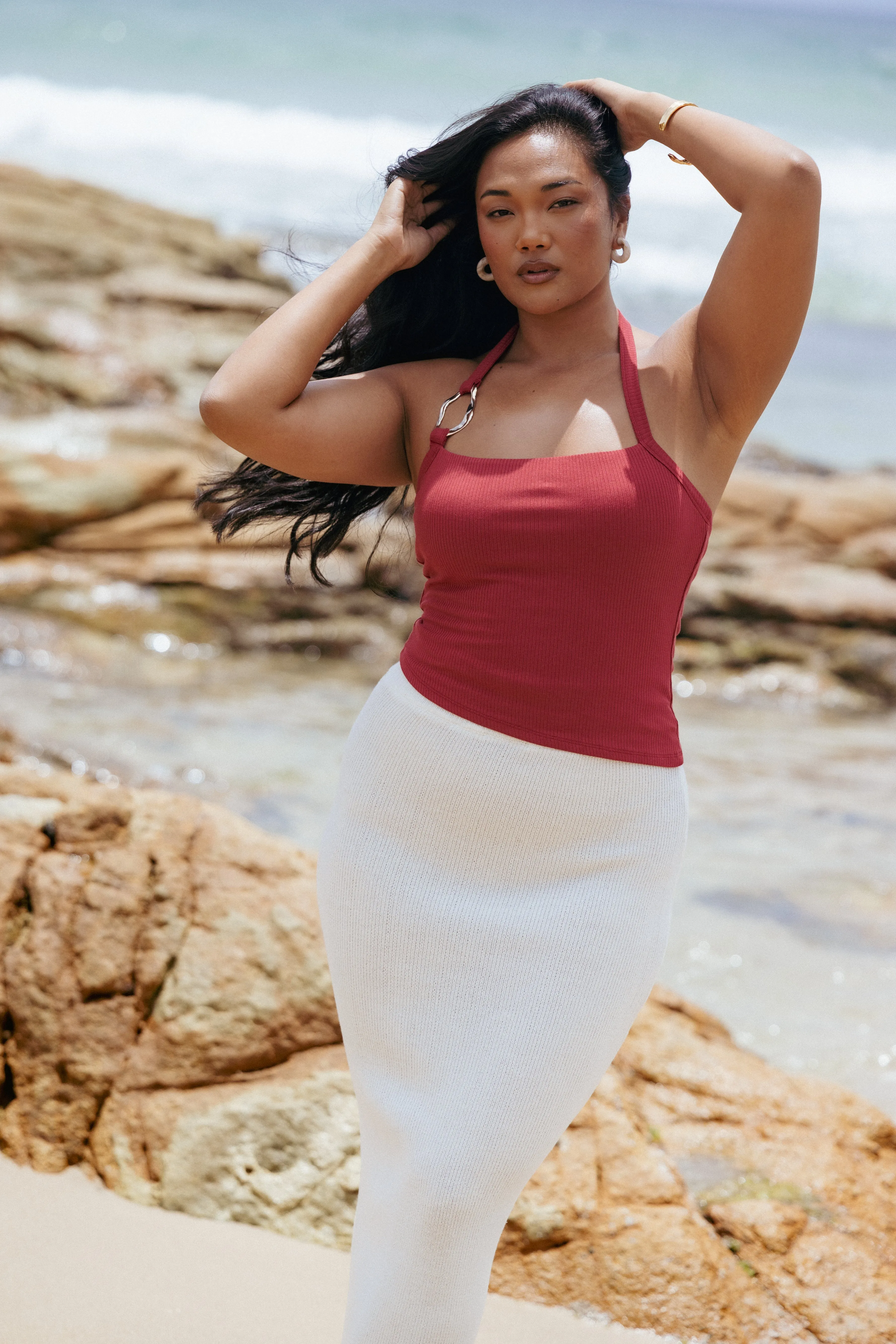 Yulissa Halter Knit Top - Red