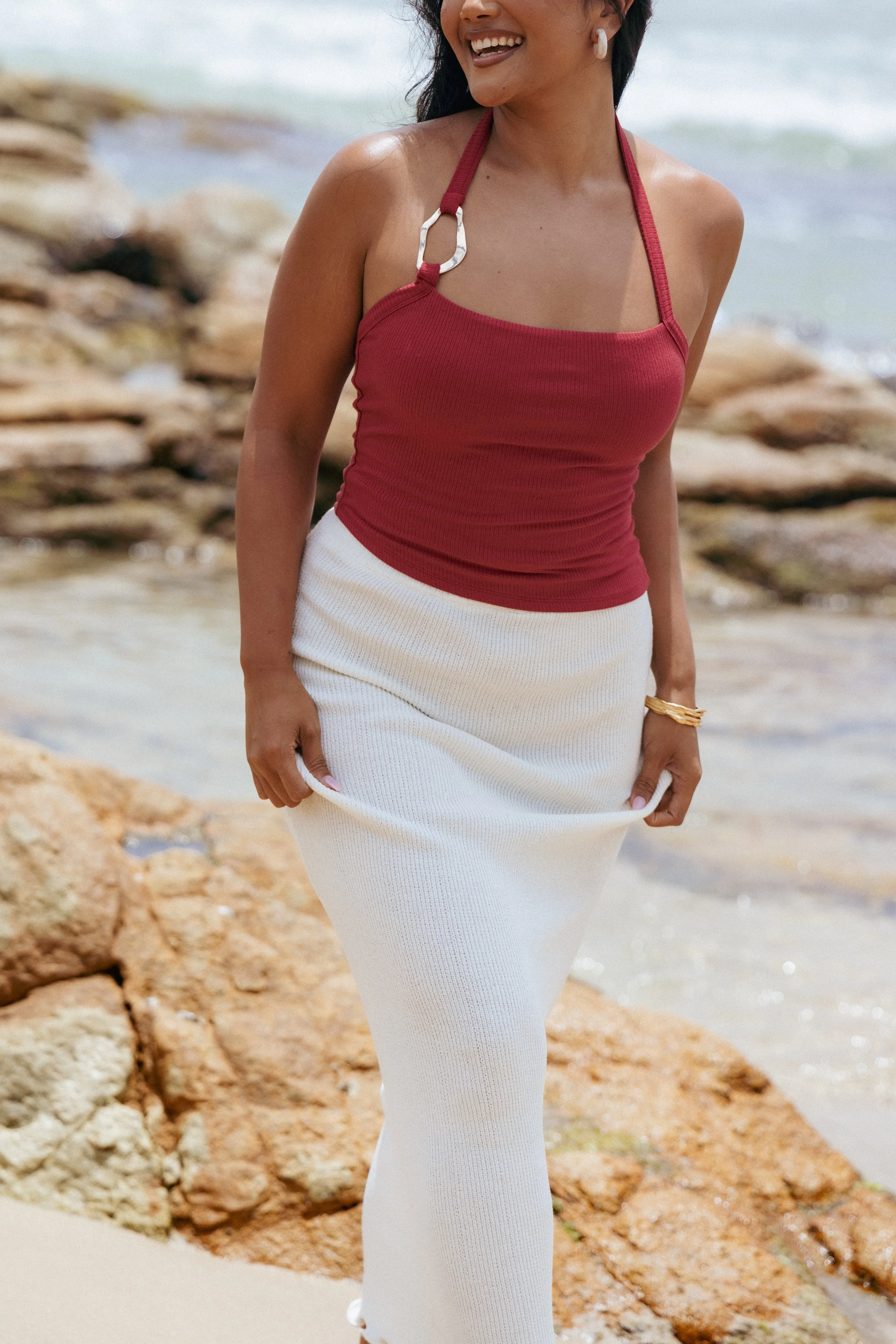 Yulissa Halter Knit Top - Red